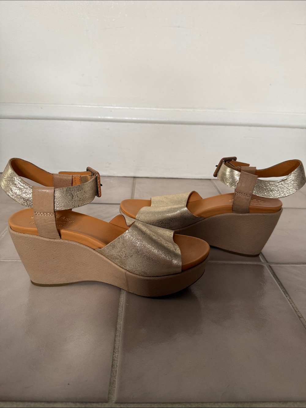 Kork-Ease Metallic Gold and Tan Wedge Sandals - Picture 6 of 6